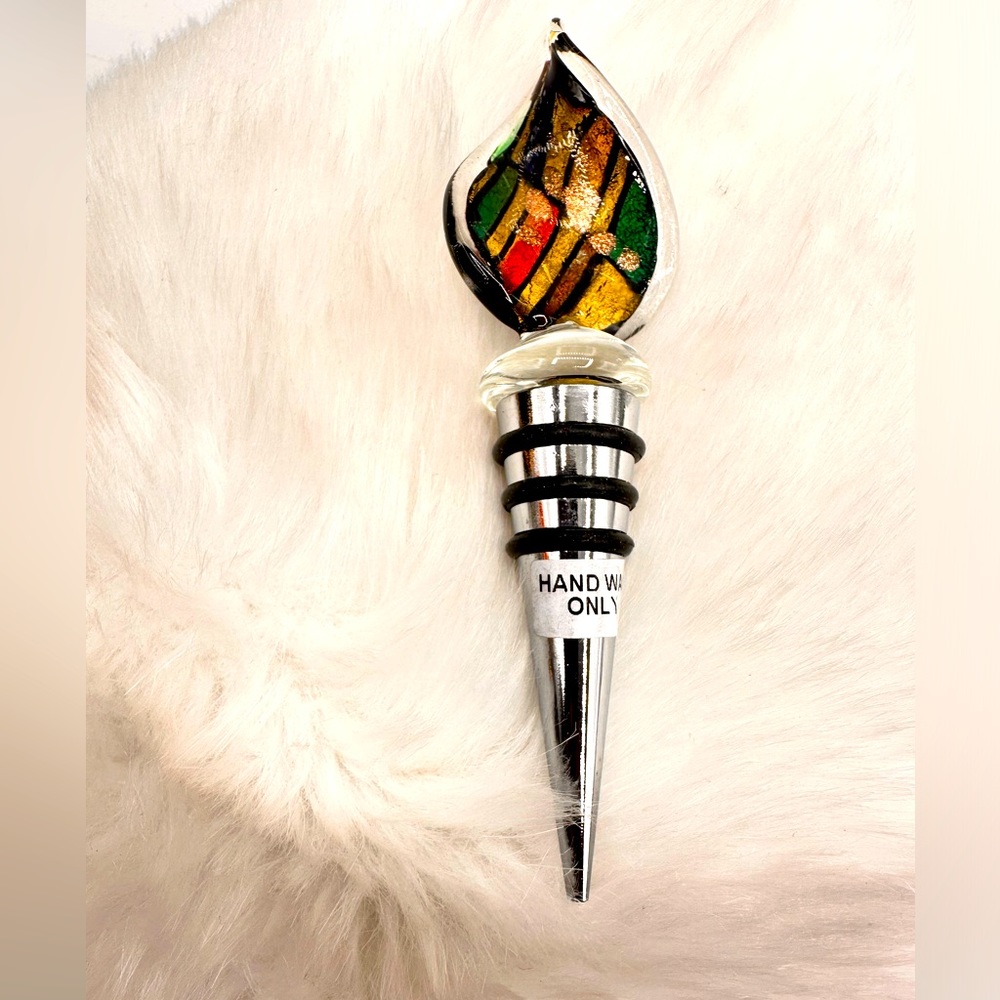 Wine Stopper Murano Art Tear Drop Glass Deco Collection Multi Colored.
